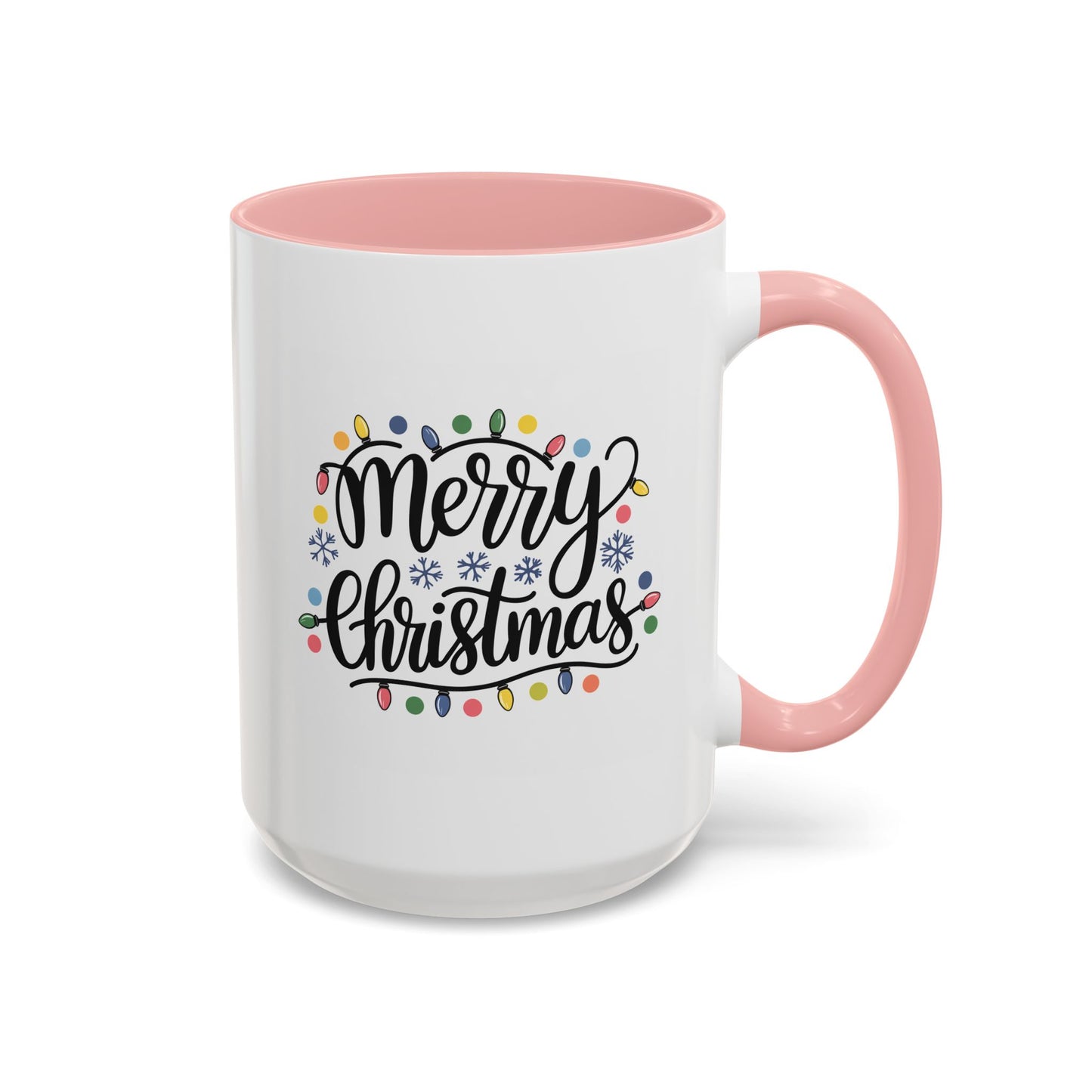 Christmas Mug - Merry Christmas Black Text Colored Lights