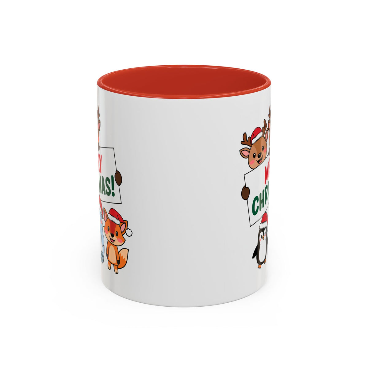 Christmas - Merry Christmas Red & Green Text Reindeer Penguin Bear Fox