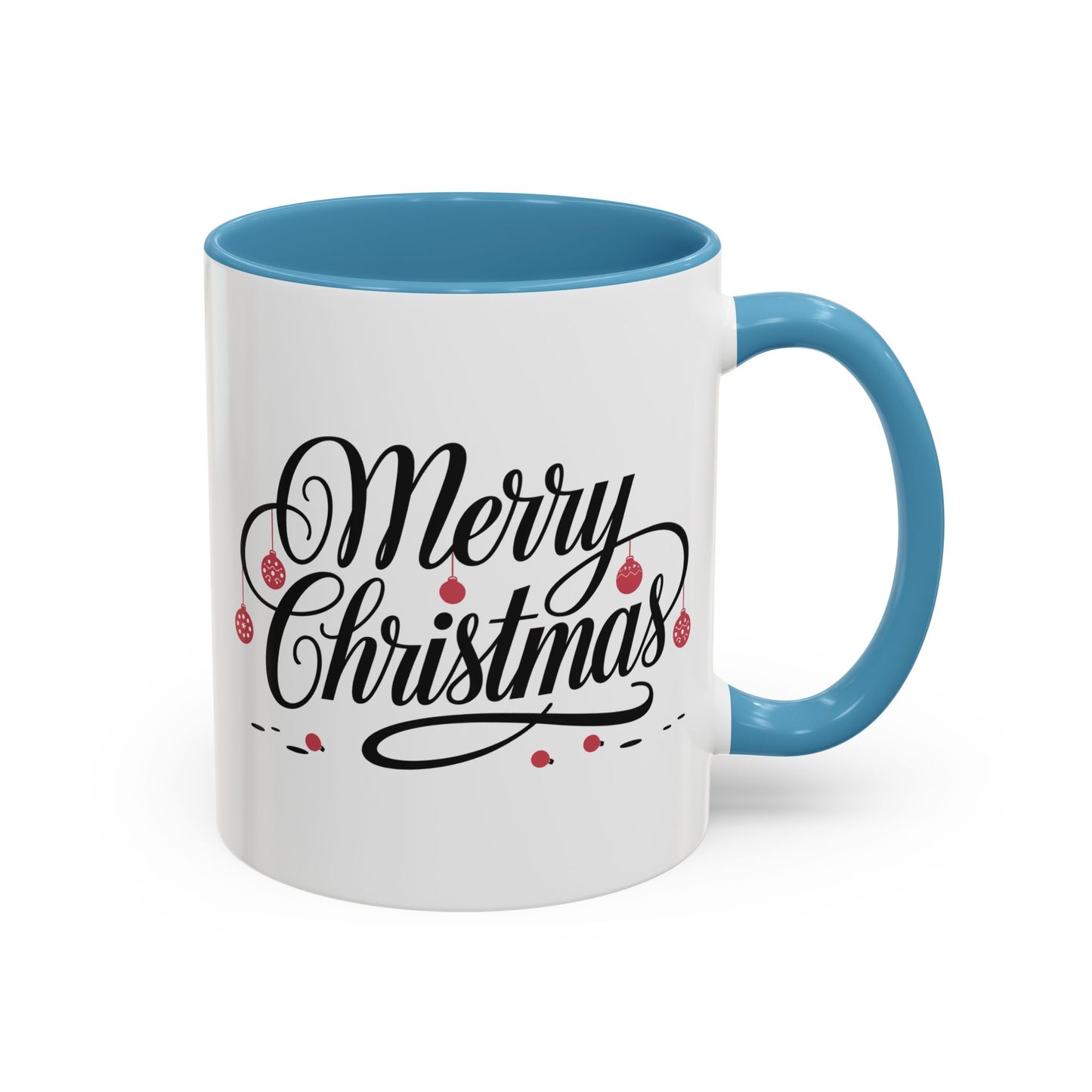 Christmas Mug - Merry Christmas Black Text Red Ornaments