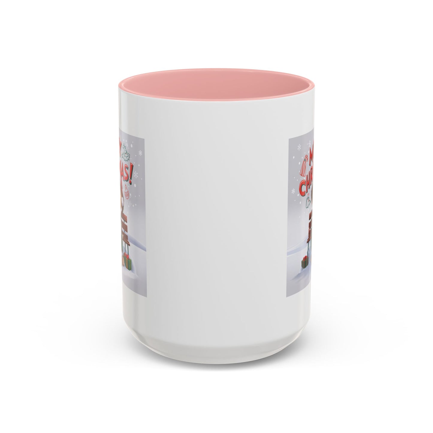 Christmas Mug - Merry Christmas Red Text Puppy Green Top