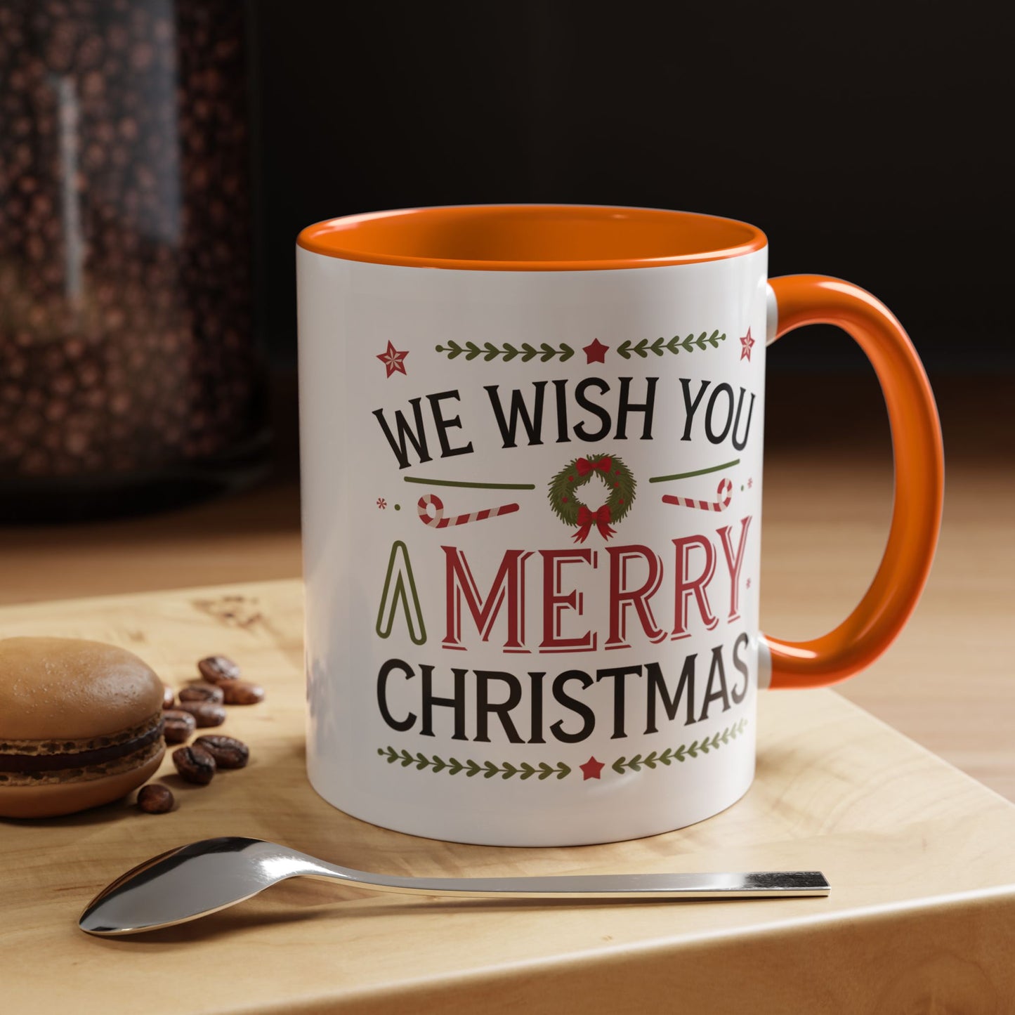 Christmas Mug - We Wish You a Merry Christmas Blue Green & Red Text