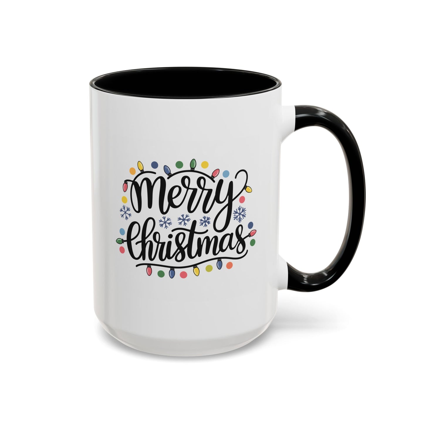 Christmas Mug - Merry Christmas Black Text Colored Lights