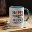 Christmas Mug - Happy Holidays and Merry Christmas Blue Yellow Purple Orange Red Text