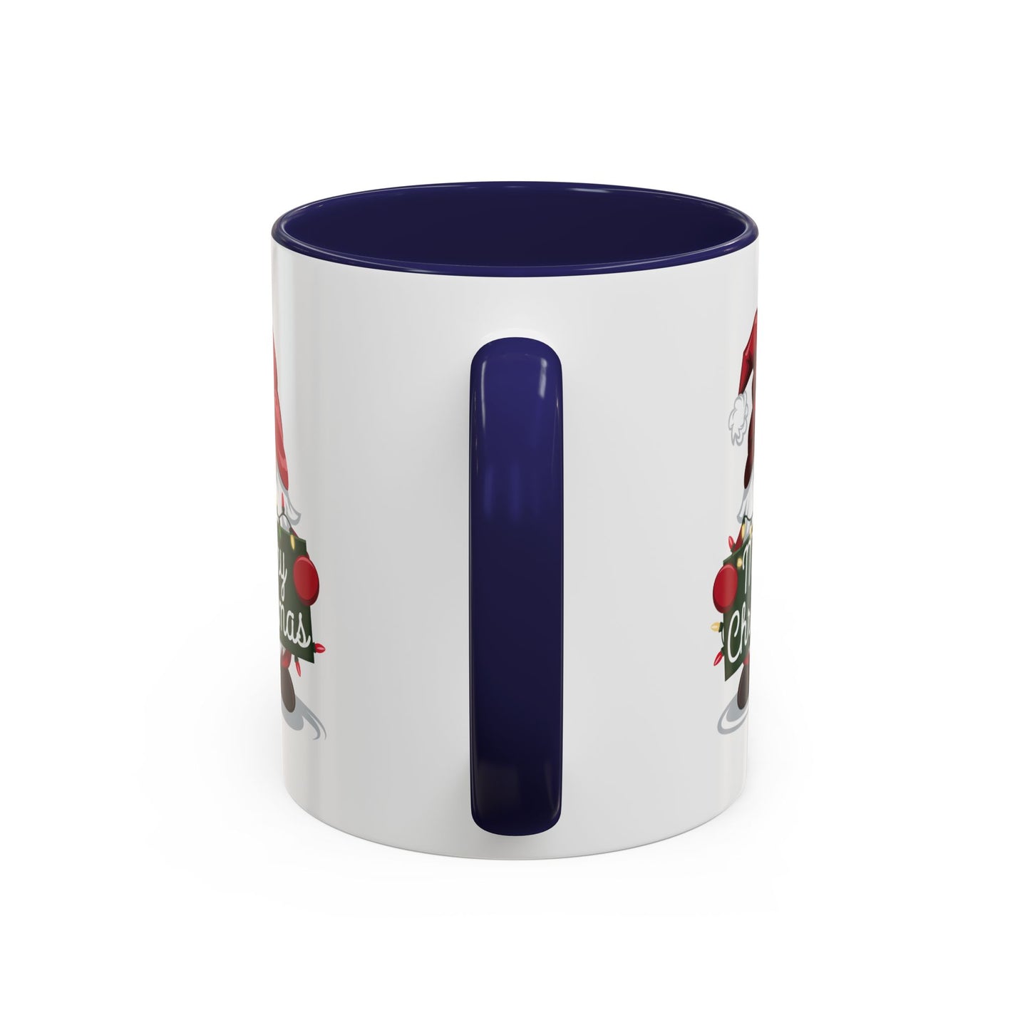 Christmas Mug - Merry Christmas White & Green Text Gnome Lights