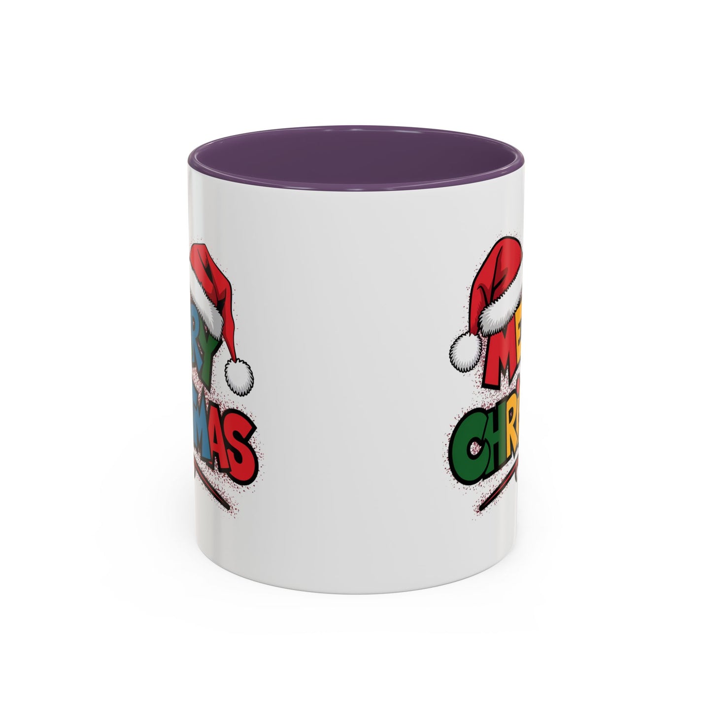 Christmas Mug - Merry Christmas Red Yellow & Blue Text Red Hats