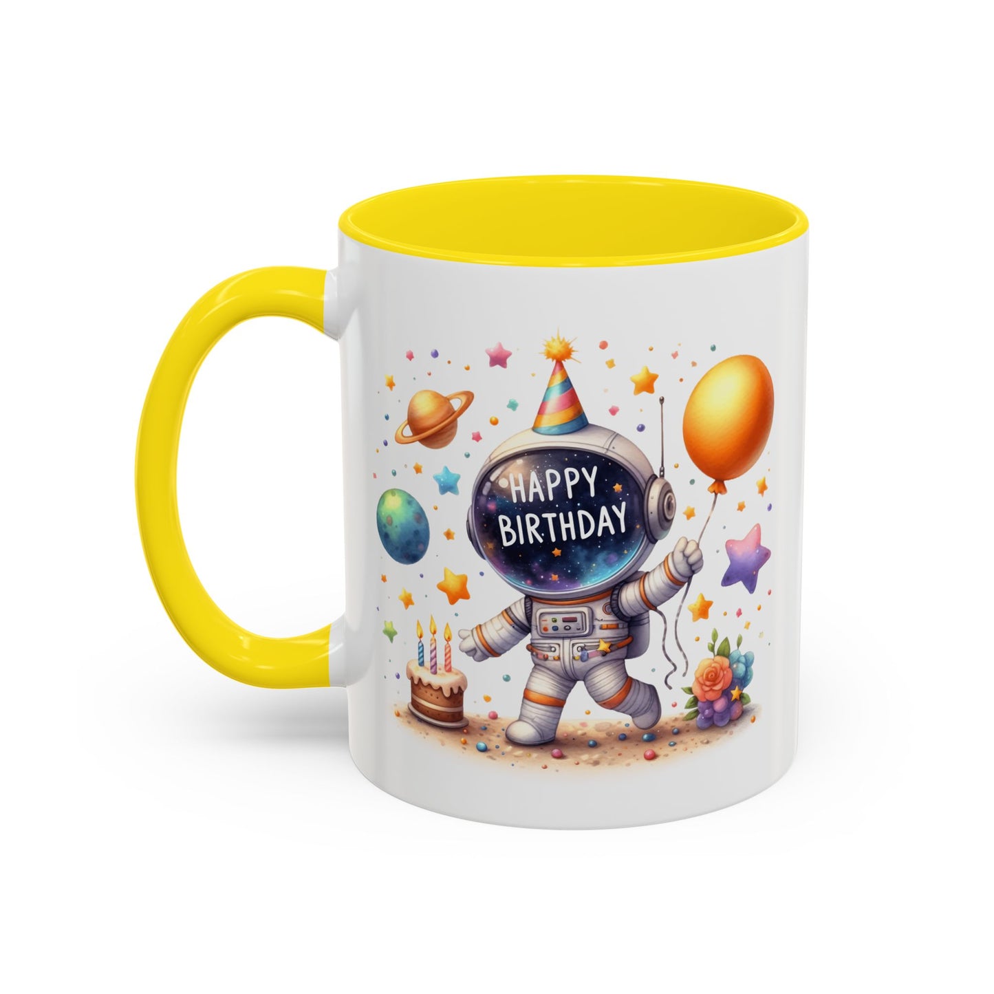 Birthday Mug - Happy Birthday Astronaut, Cake & Balloon