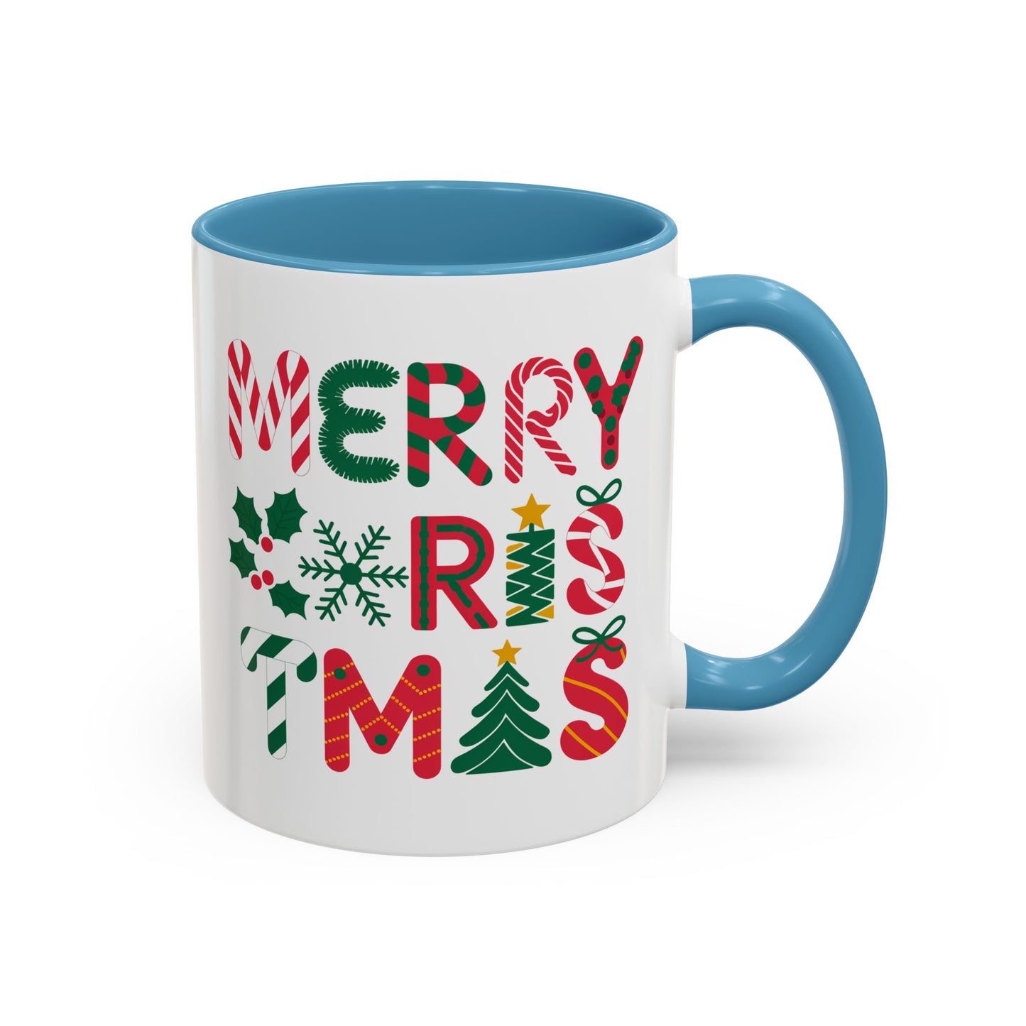 Christmas Mug - Merry Christmas Red Green & Gold Decorative Text