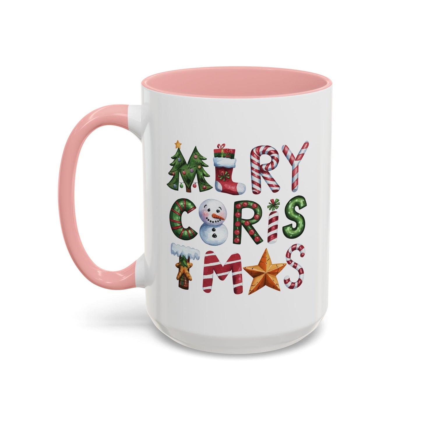 Christmas Mug - Merry Christmas Green Red & Gold Patterned Text