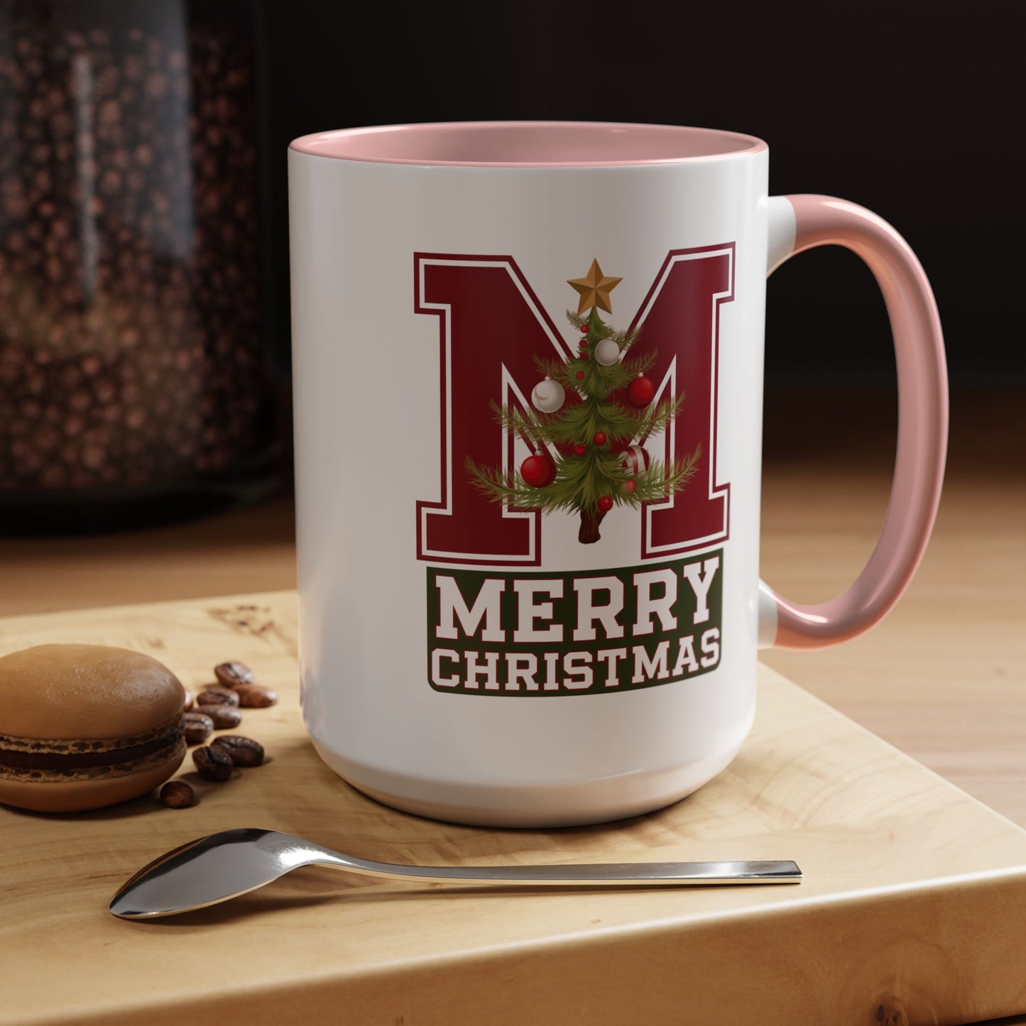 Christmas Mug - Merry Christmas White Green & Red College Text