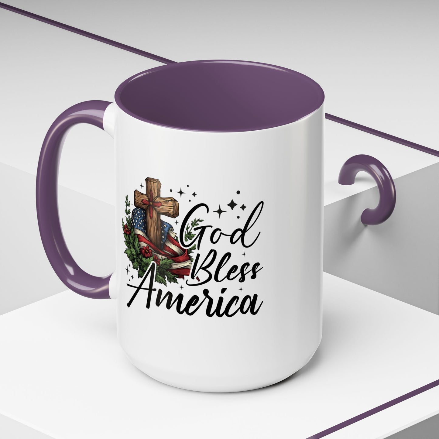4th of July Mug - God Bless America Cross Flag
