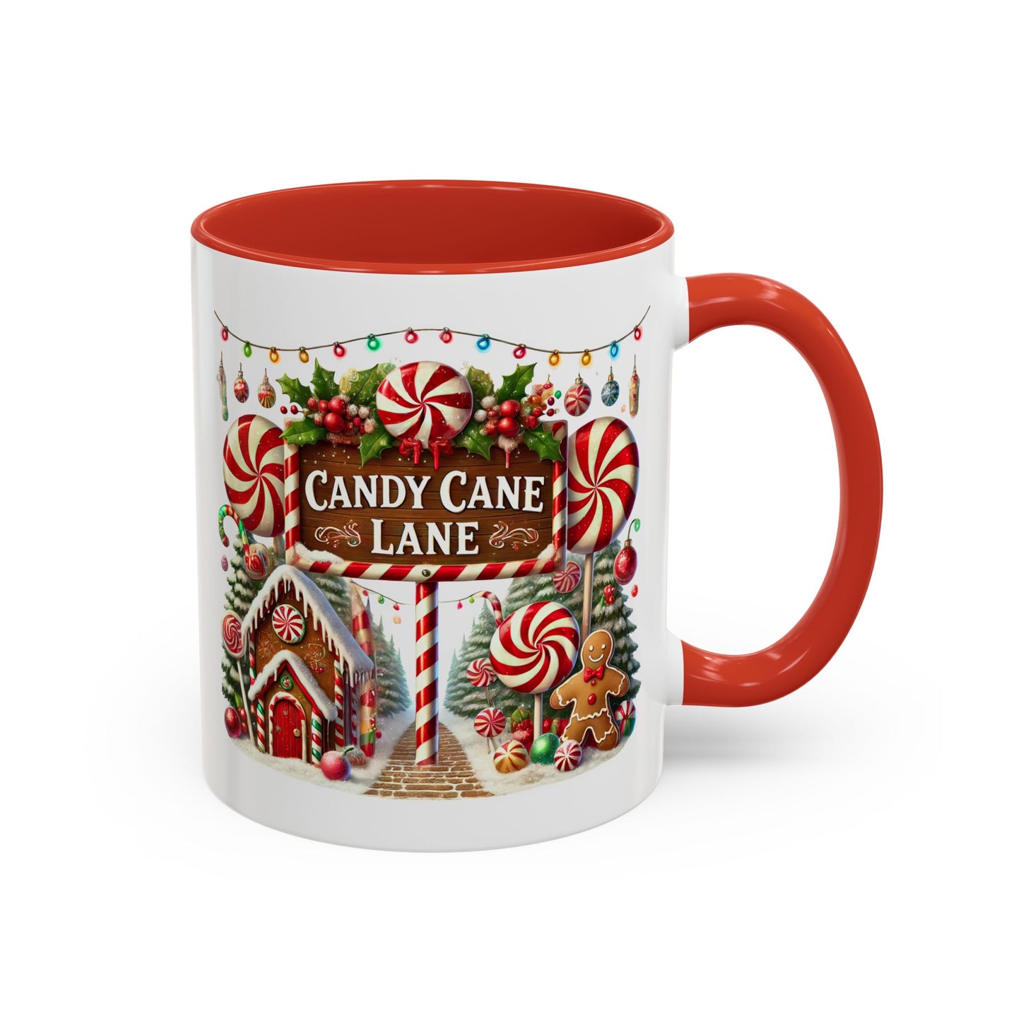 Christmas Mug - Candy Cane Lane White Text Ornaments Candy