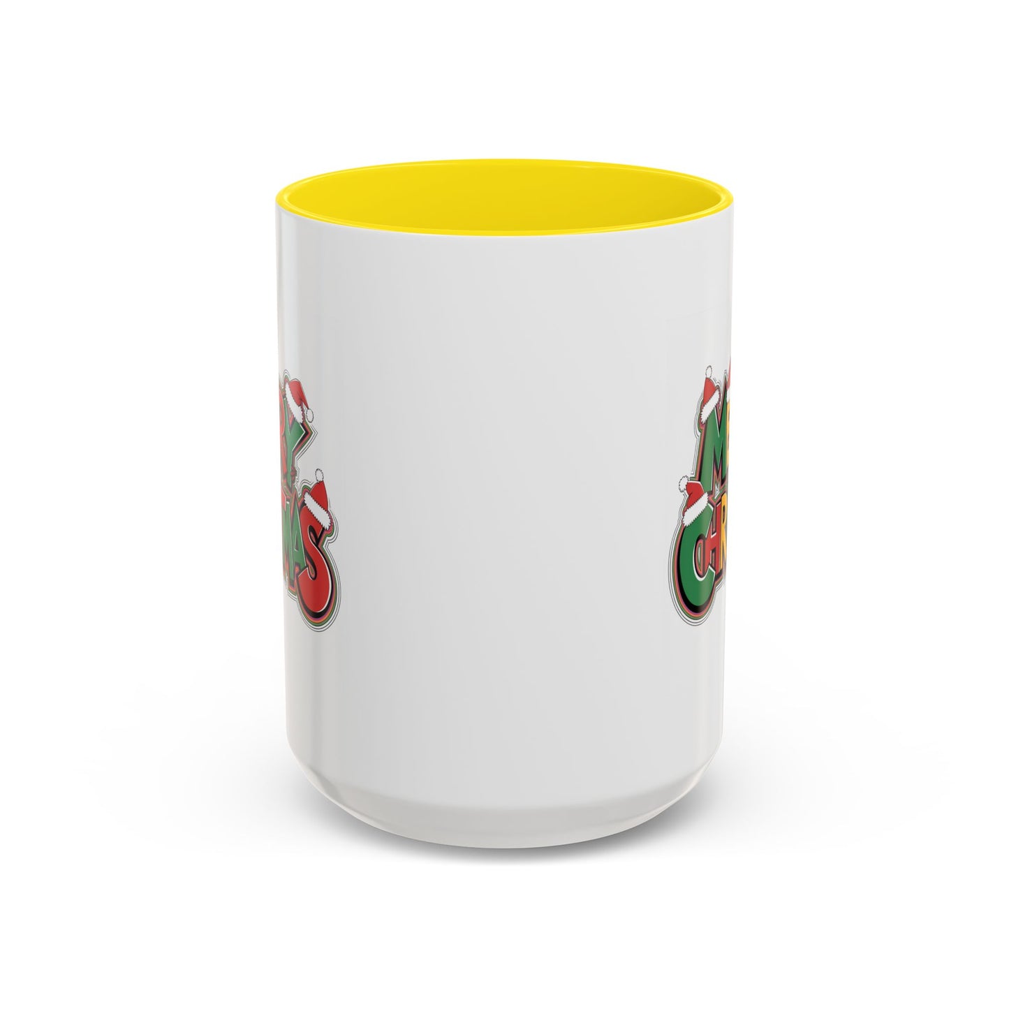 Christmas Mug - Merry Christmas Green Yellow & Red Text Hats