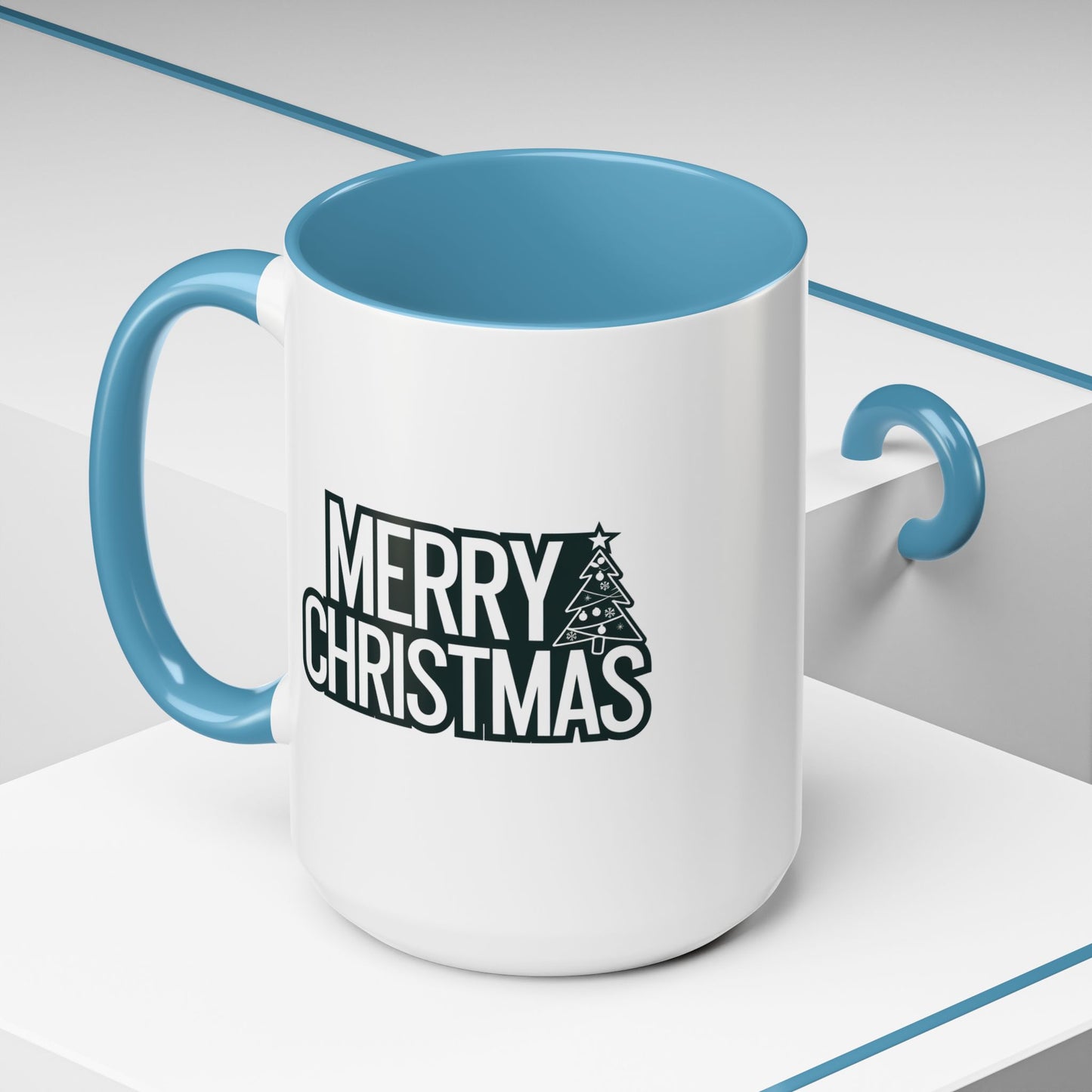 Christmas Mug - Merry Christmas White & Black Text Tree