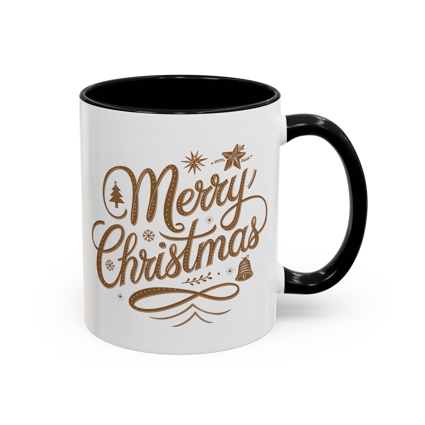 Christmas Mug - Merry Christmas Gold Text Tree Star Ornaments