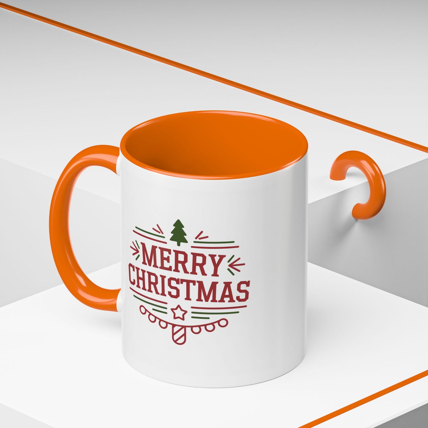 Christmas Mug - Merry Christmas Maroon Text Tree Star