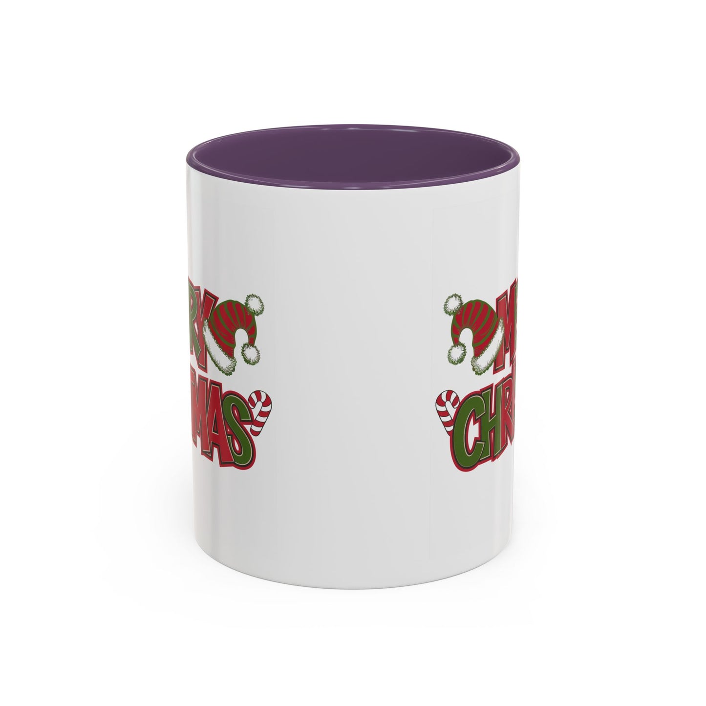 Christmas Mug - Merry Christmas Red & Green Text Hats Candy Canes