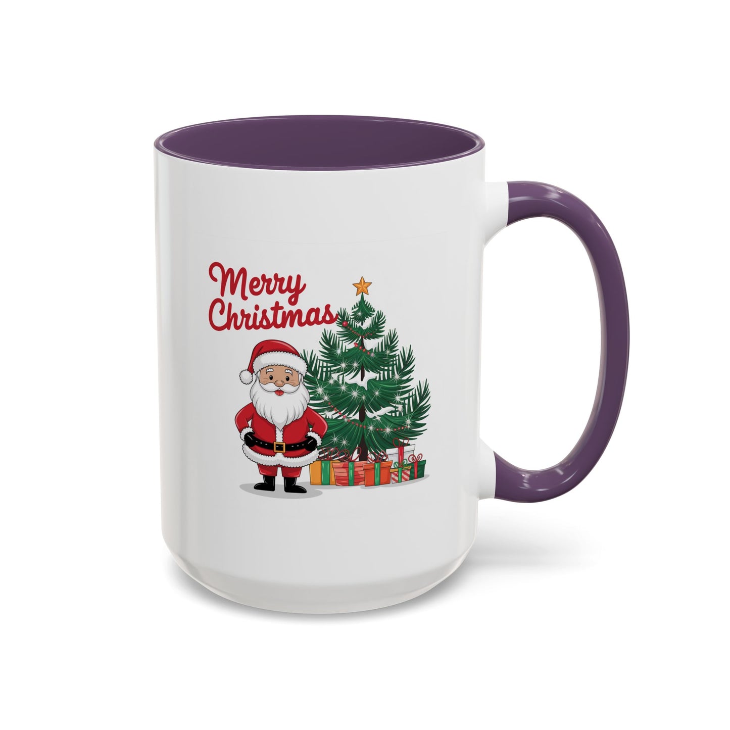 Christmas Mug - Merry Christmas Red Text Santa Tree Presents