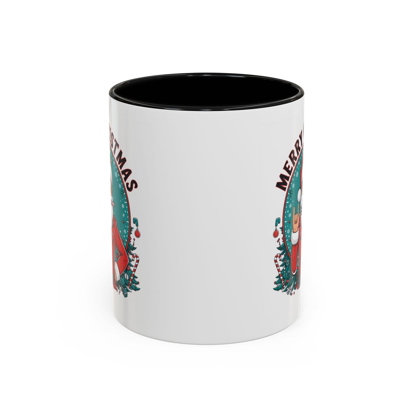 Christmas Mug - Merry Christmas Black & Red Text Cool Santa