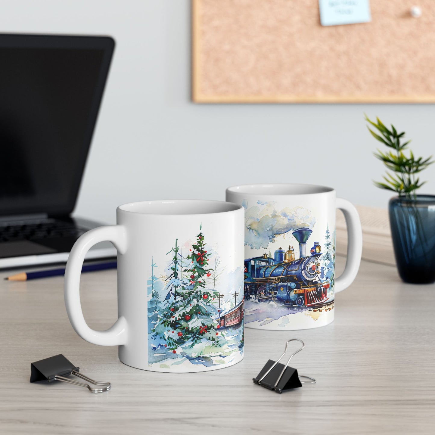 Christmas Mug - Snowy Landscape Train Wrap 3