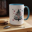 Christmas Mug - Merry Christmas Maroon & Blue Text Tree Hearts Stars