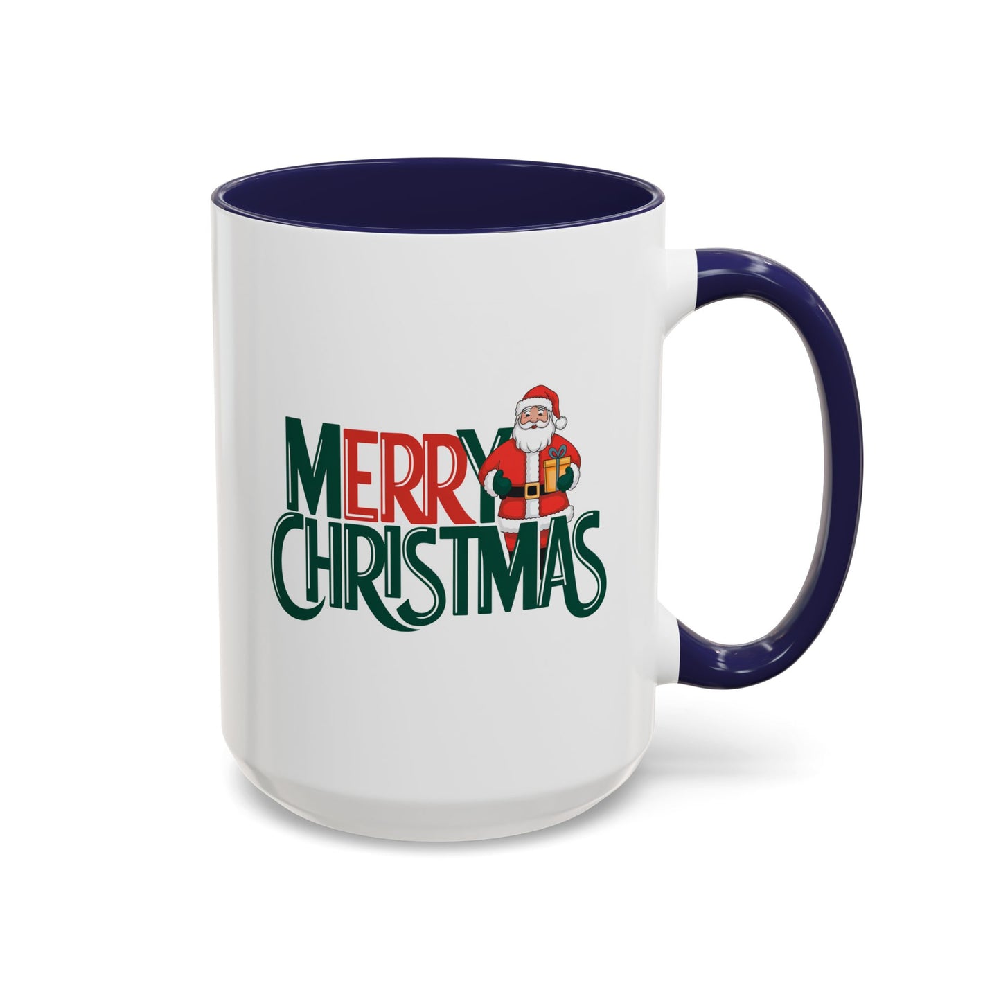 Christmas Mug - Merry Christmas Green & Red Text Santa Present