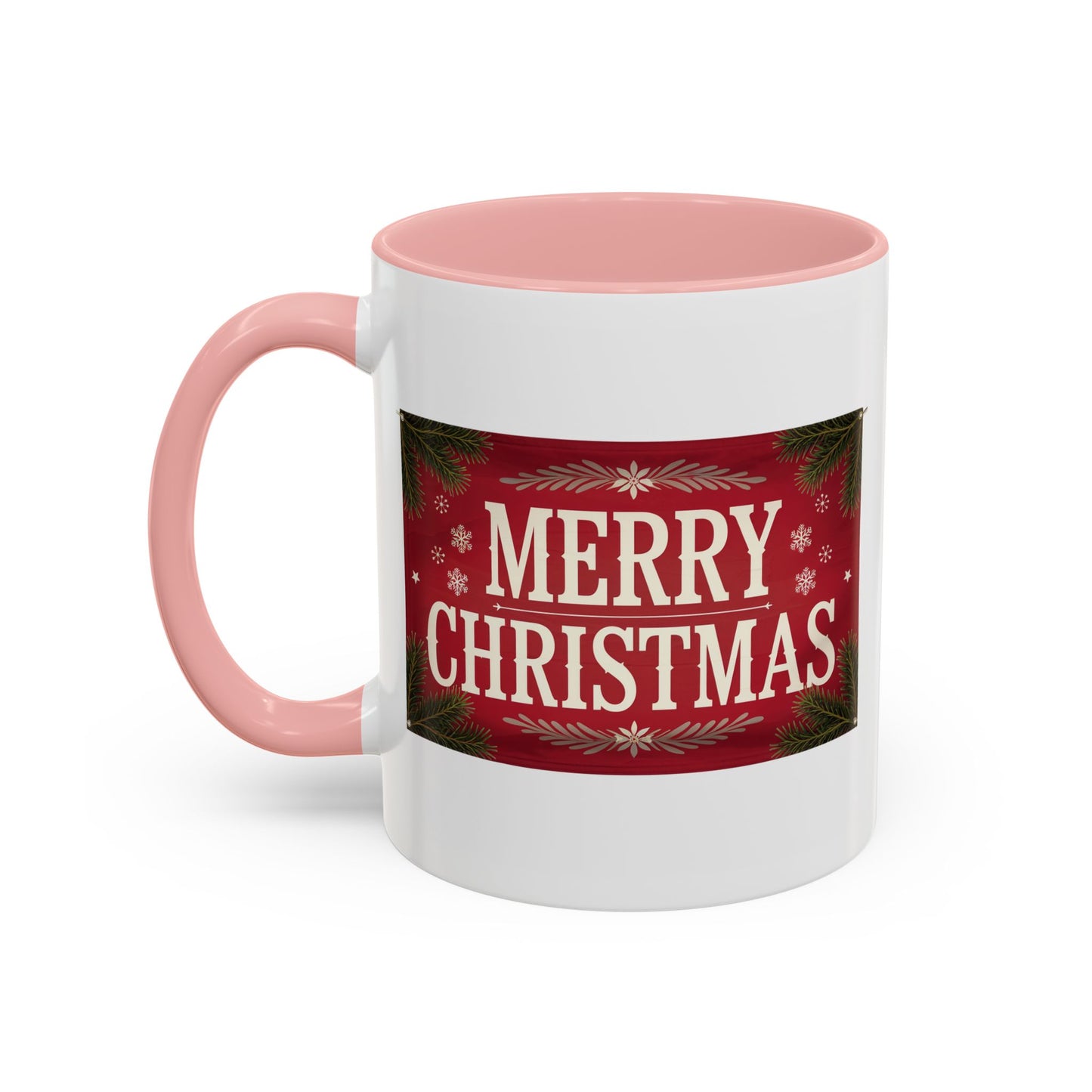 Christmas Mug - Merry Christmas Cream Text Maroon Background