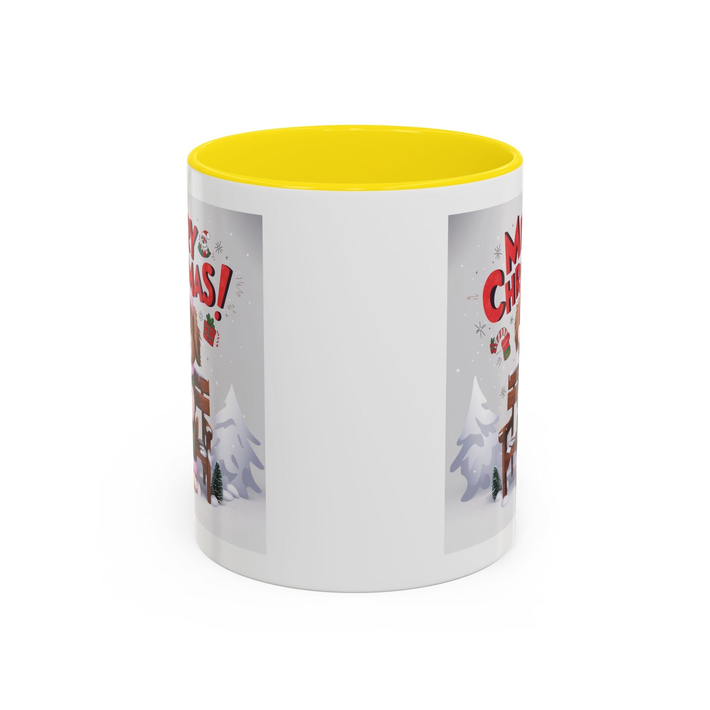 Christmas Mug - Merry Christmas Red Text Puppy Green & Red Top