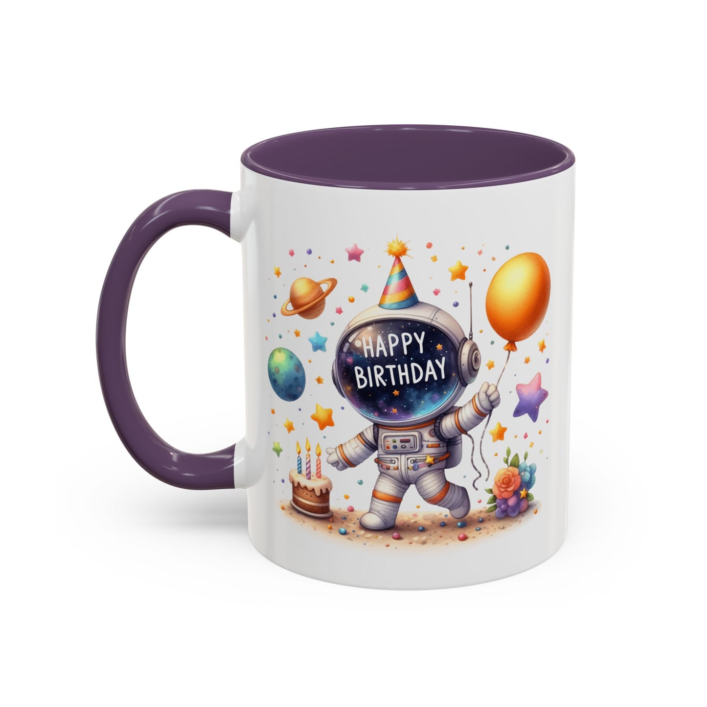 Birthday Mug - Happy Birthday Astronaut, Cake & Balloon
