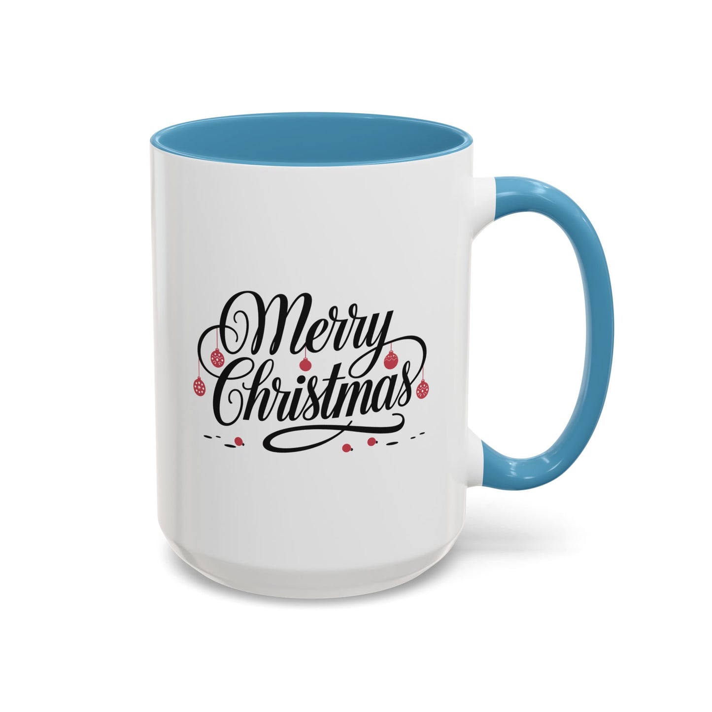 Christmas Mug - Merry Christmas Black Text Red Ornaments