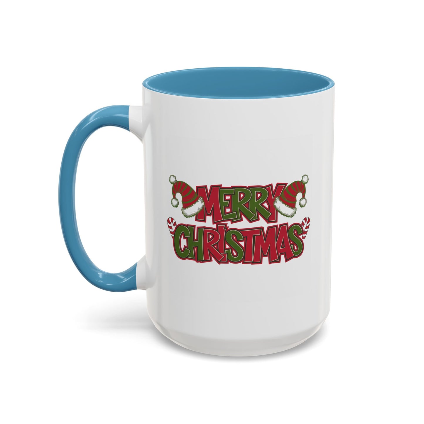 Christmas Mug - Merry Christmas Red & Green Text Hats Candy Canes