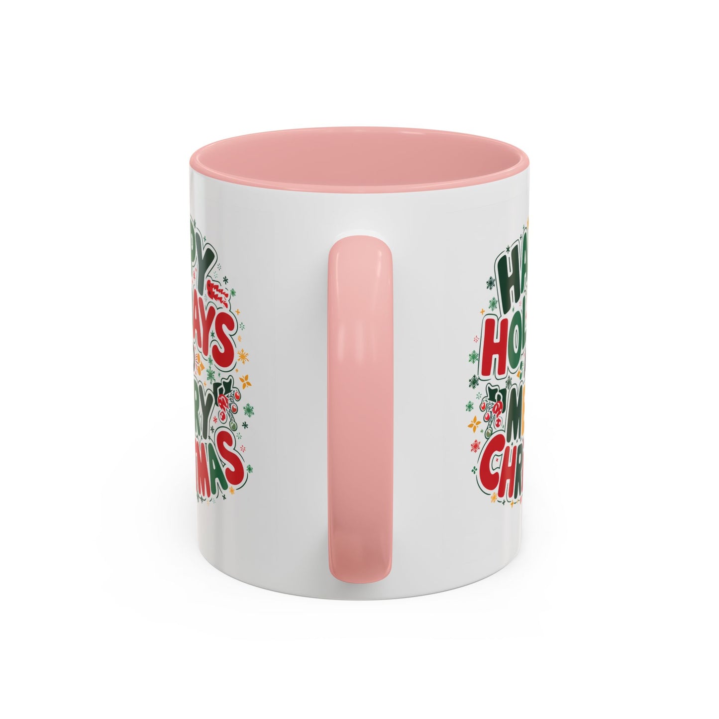 Christmas Mug - Happy Holidays and Merry Christmas Blue Green Yellow Red Text