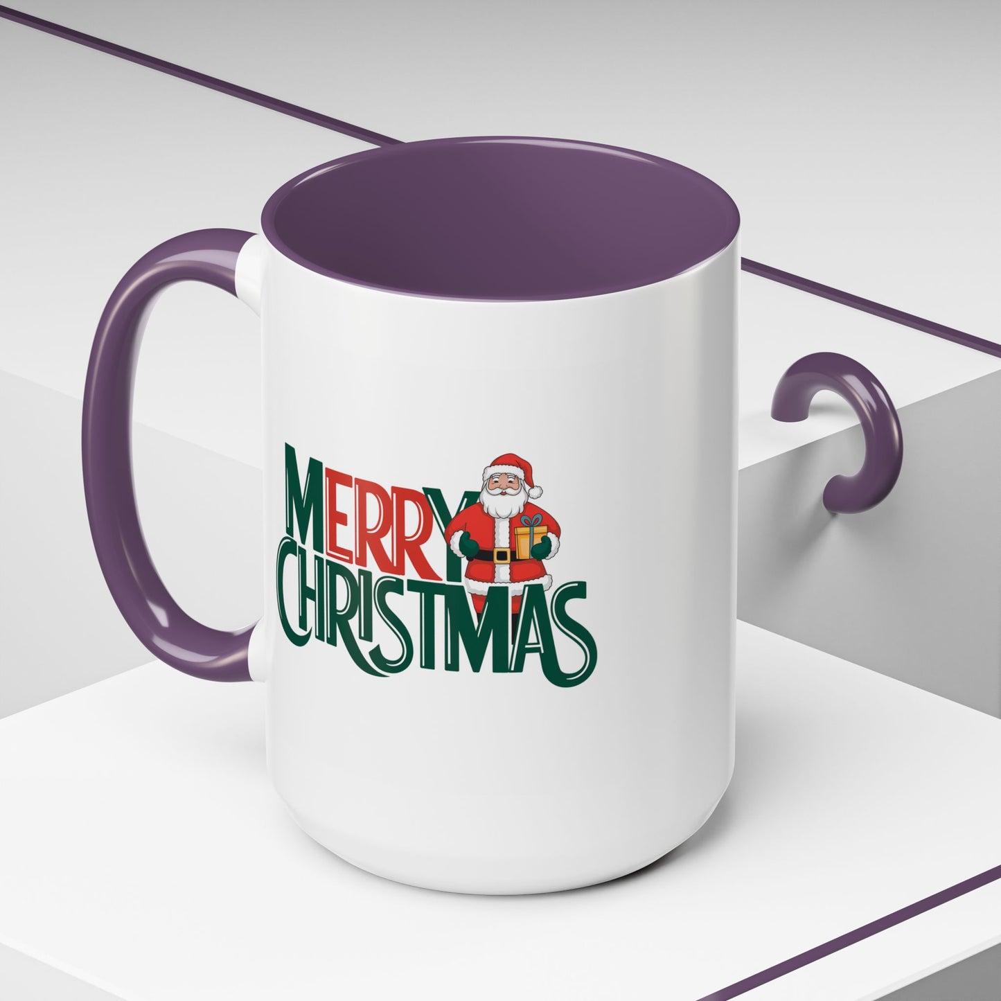 Christmas Mug - Merry Christmas Green & Red Text Santa Present