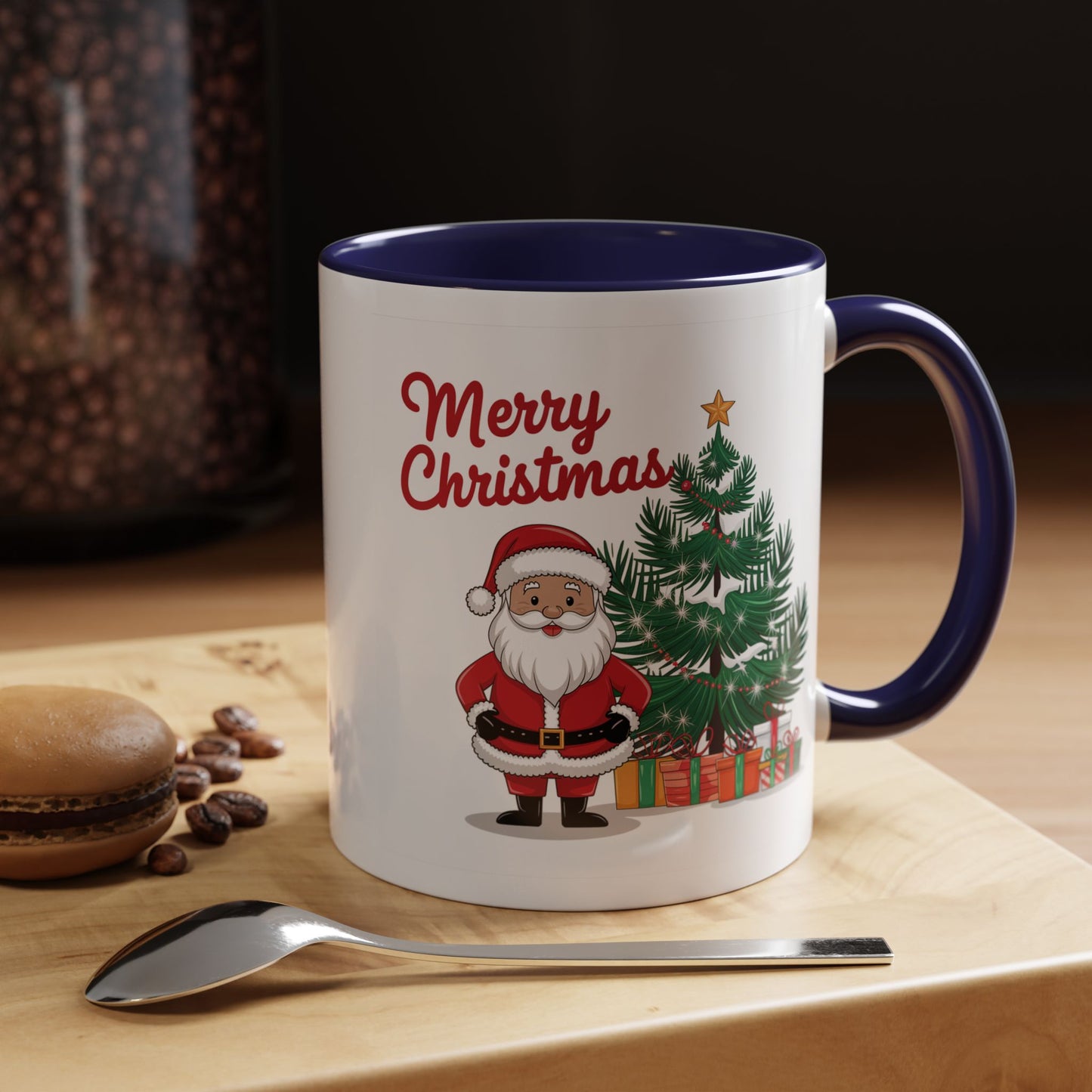Christmas Mug - Merry Christmas Red Text Santa Tree Presents