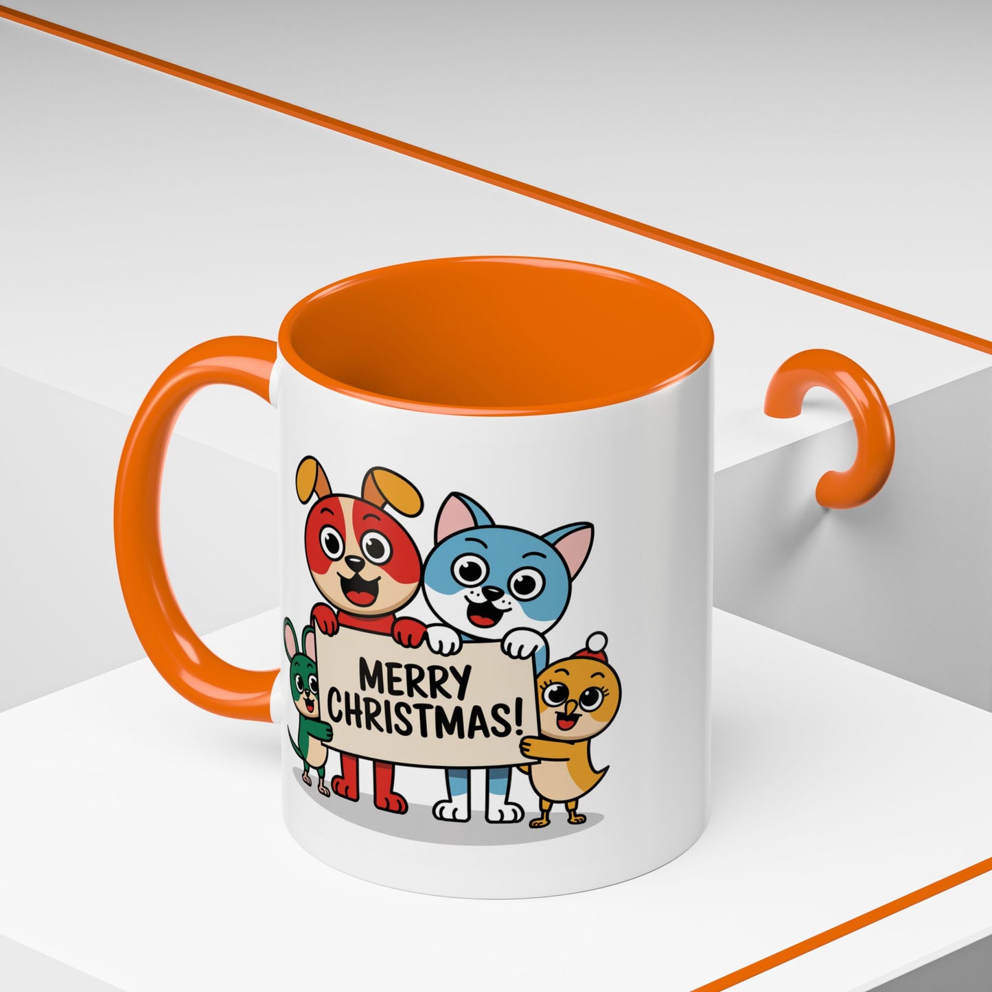 Christmas Mug - Merry Christmas Black Text Mouse Dog Cat Bird