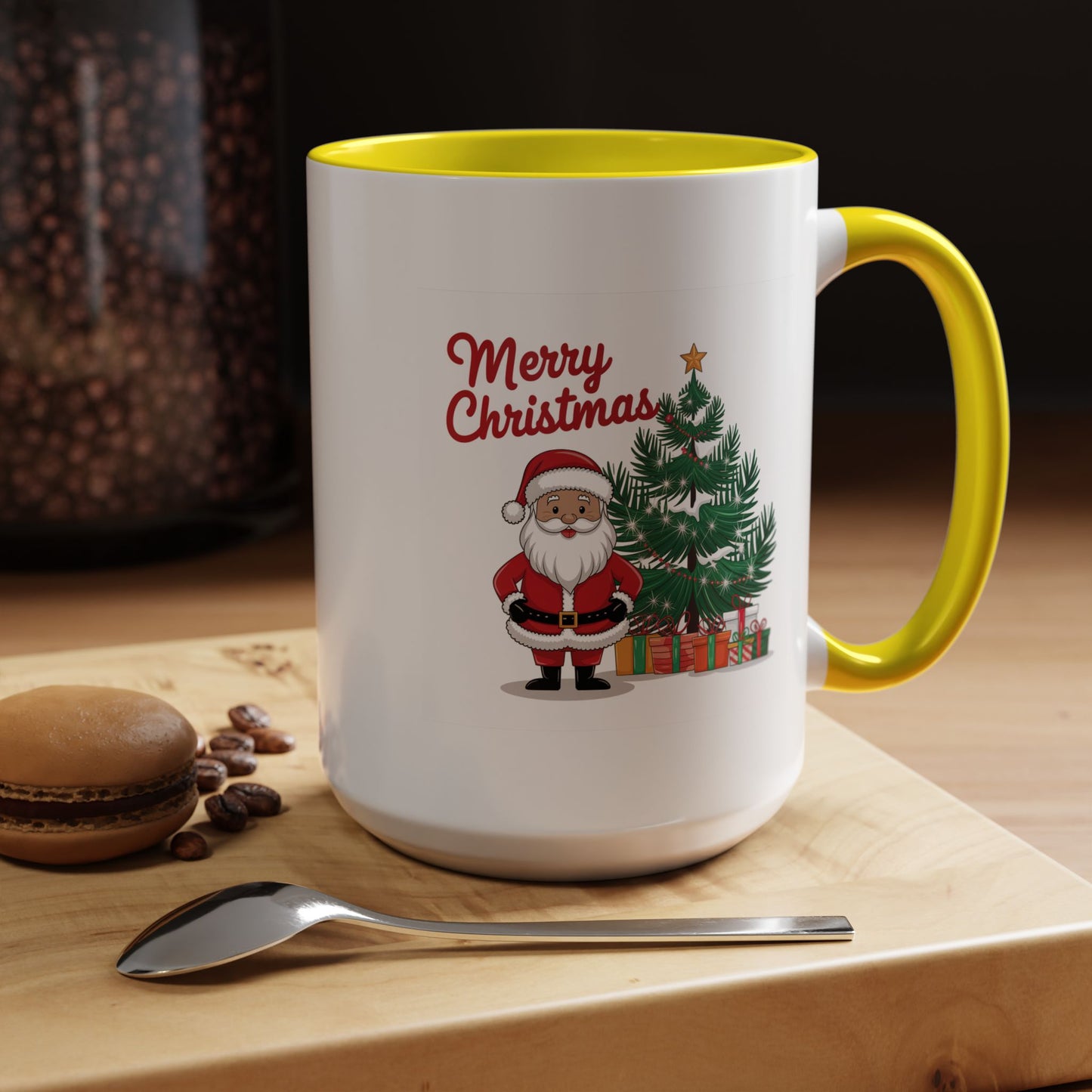 Christmas Mug - Merry Christmas Red Text Santa Tree Presents