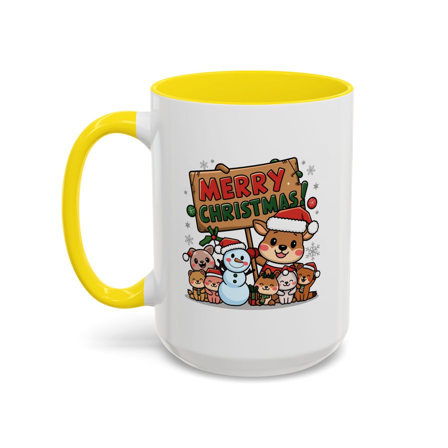 Christmas Mug - Merry Christmas Red & Green Text Reindeer Snowman