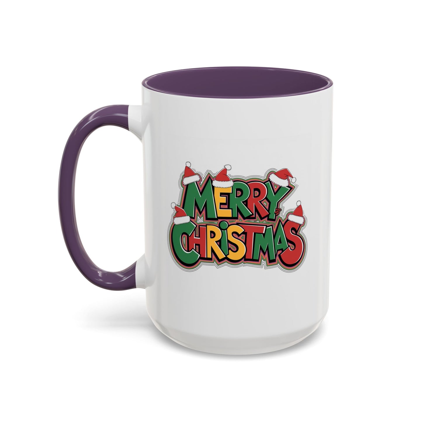 Christmas Mug - Merry Christmas Green Yellow & Red Text Hats