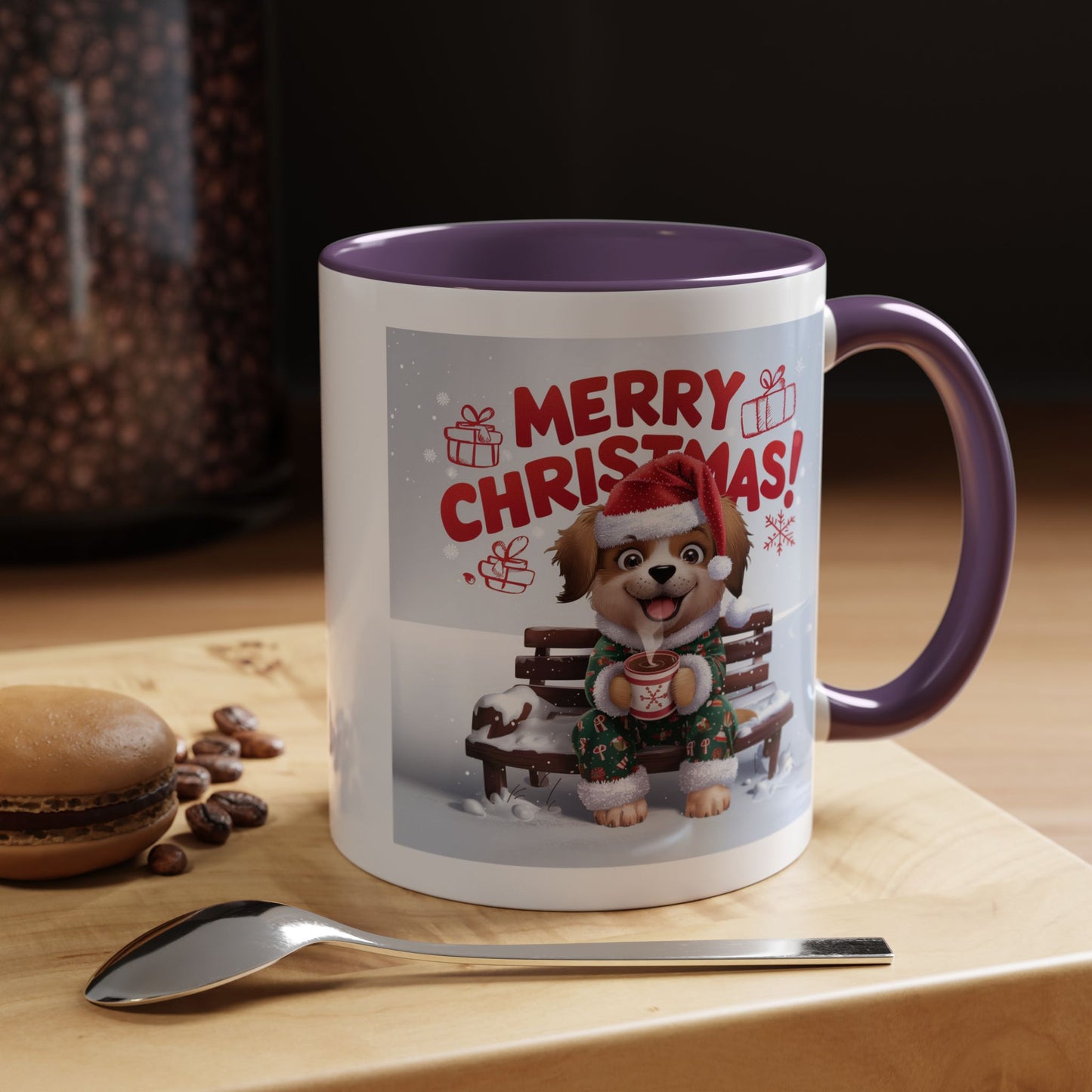 Christmas Mug - Merry Christmas Red Text Puppy Green Top 2