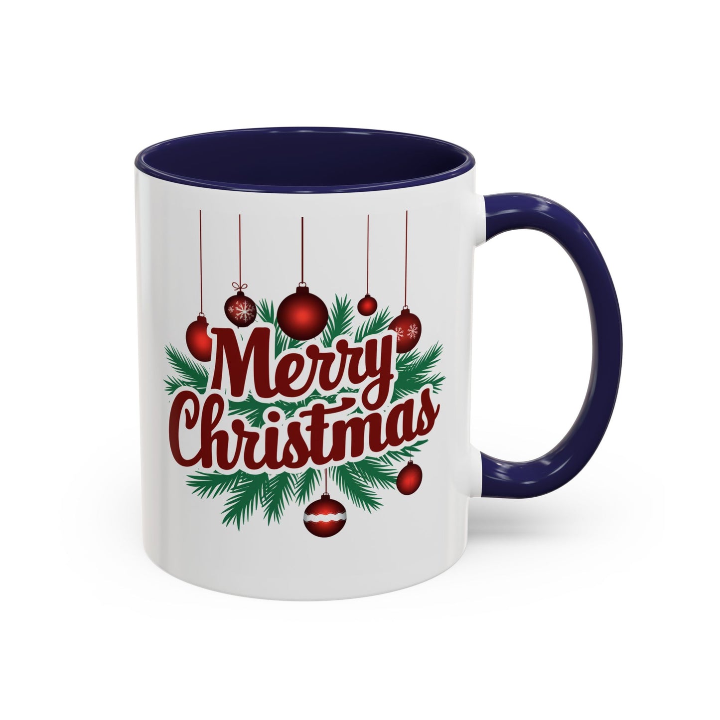 Christmas Mug - Merry Christmas Maroon Text Ornaments