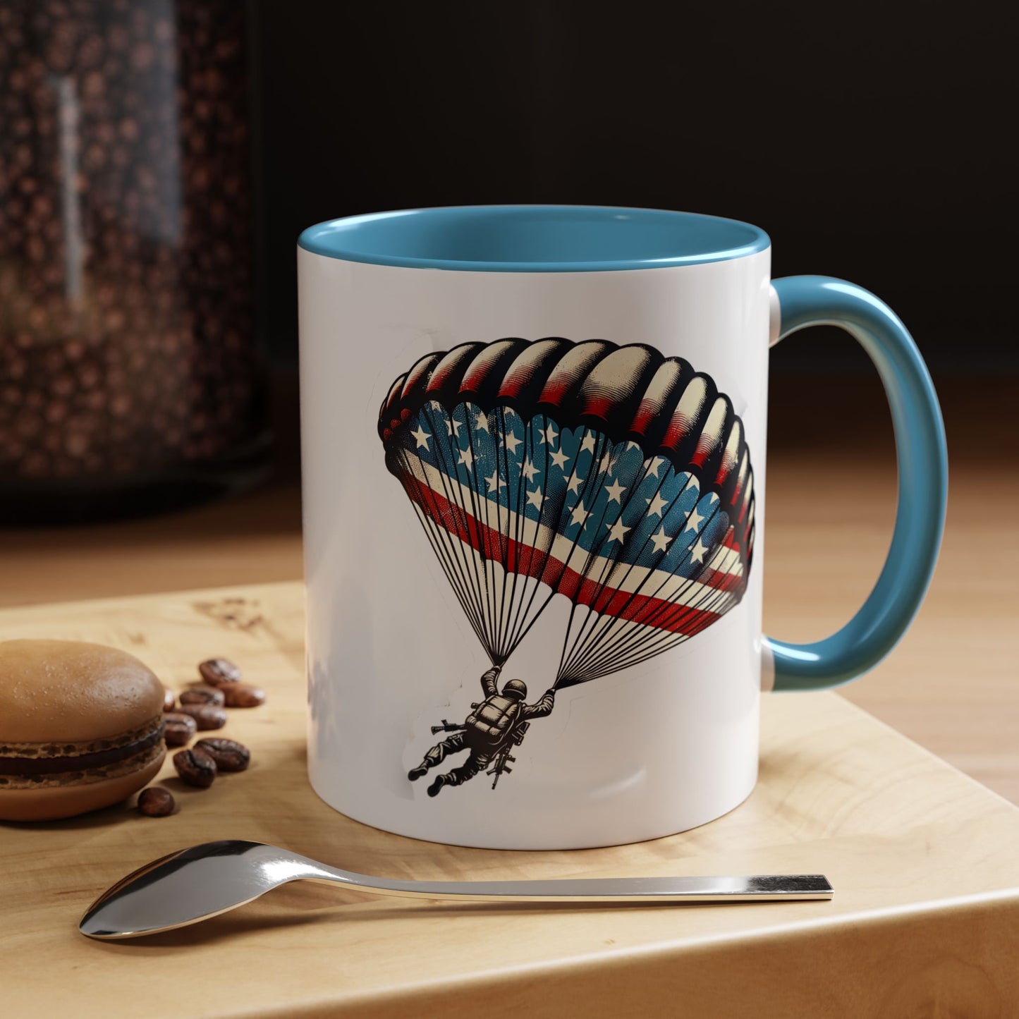 4th of July Mug - Airborne Soldier Parachute Flag