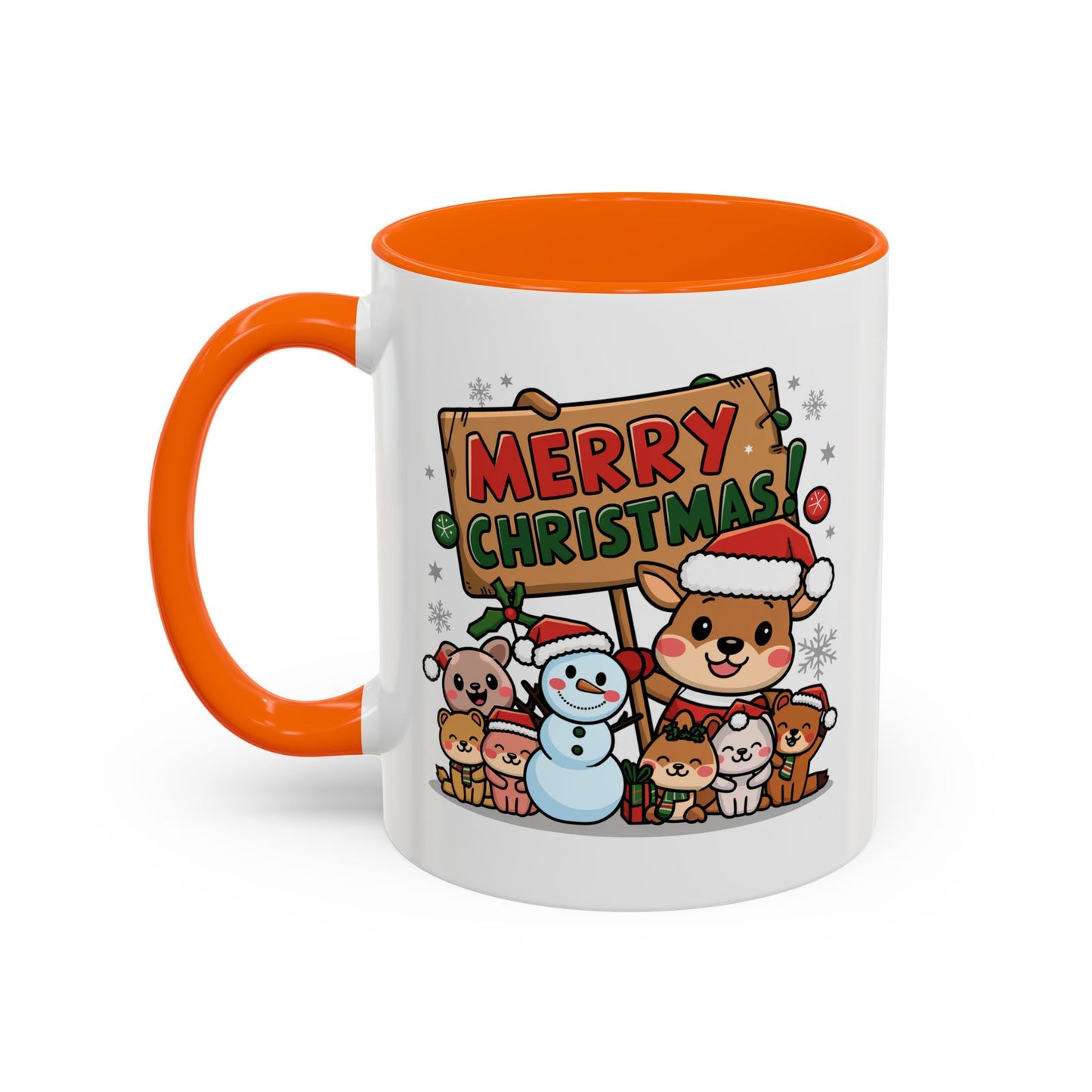 Christmas Mug - Merry Christmas Red & Green Text Reindeer Snowman