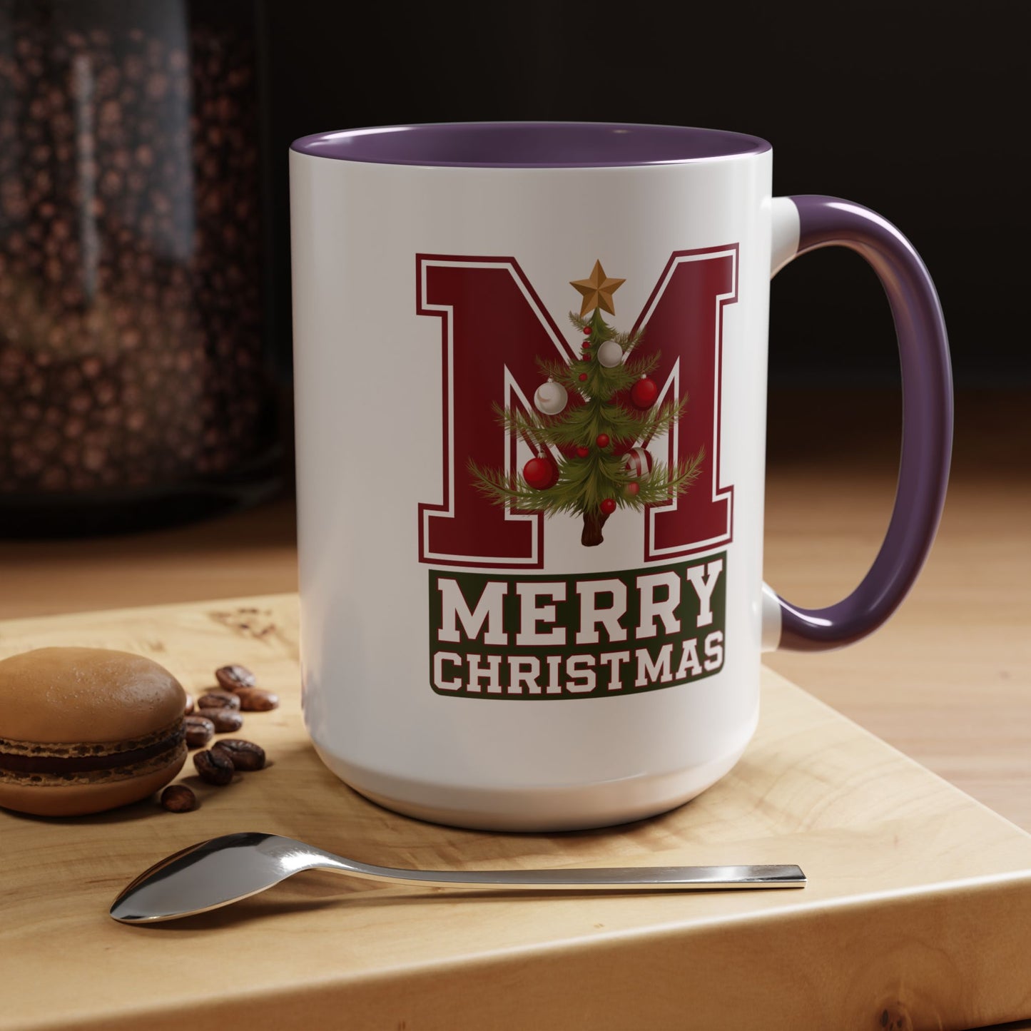 Christmas Mug - Merry Christmas White Green & Red College Text