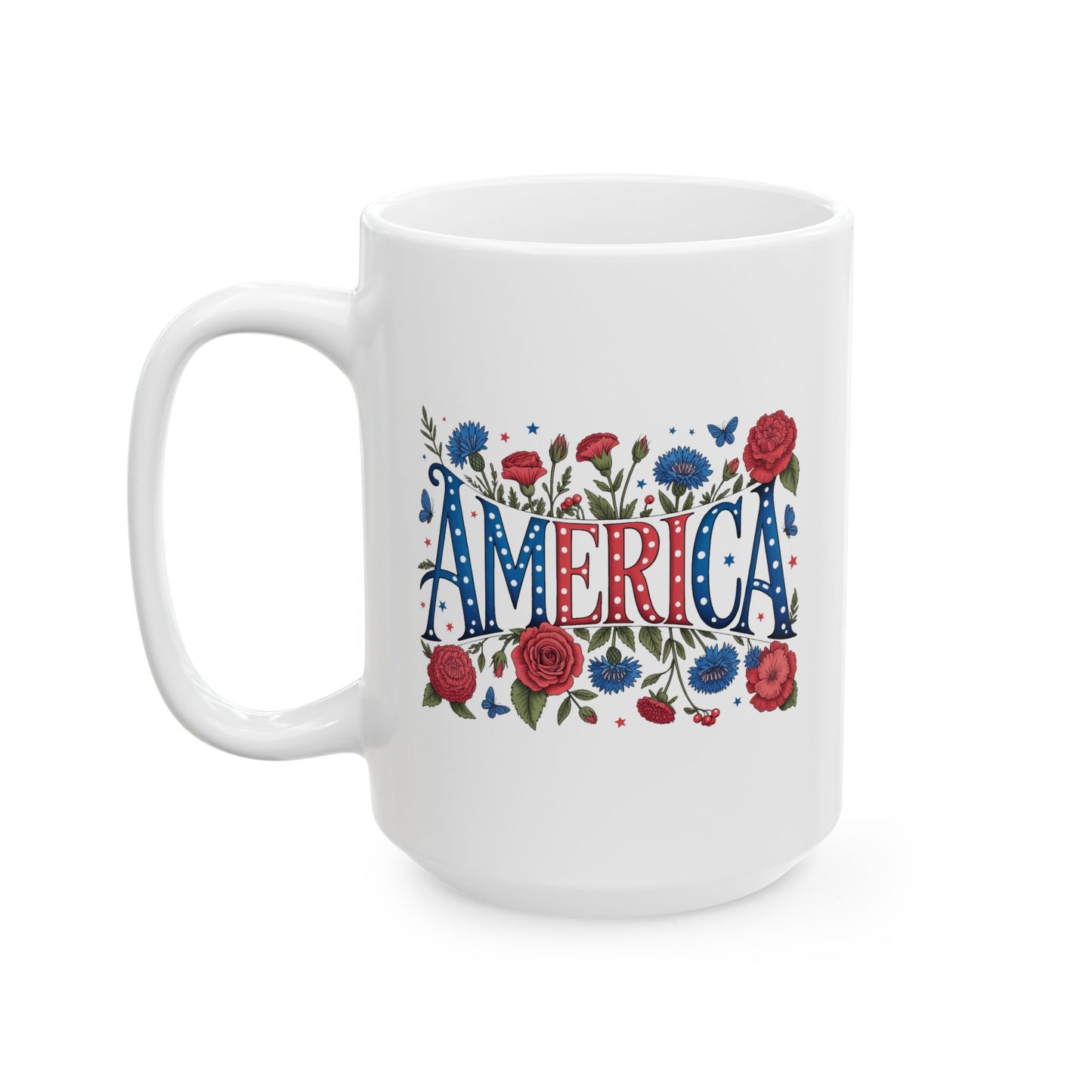 4th of July Mug - Patriotic Floral America