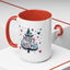 Christmas Mug - Merry Christmas Maroon & Blue Text Tree Hearts Stars