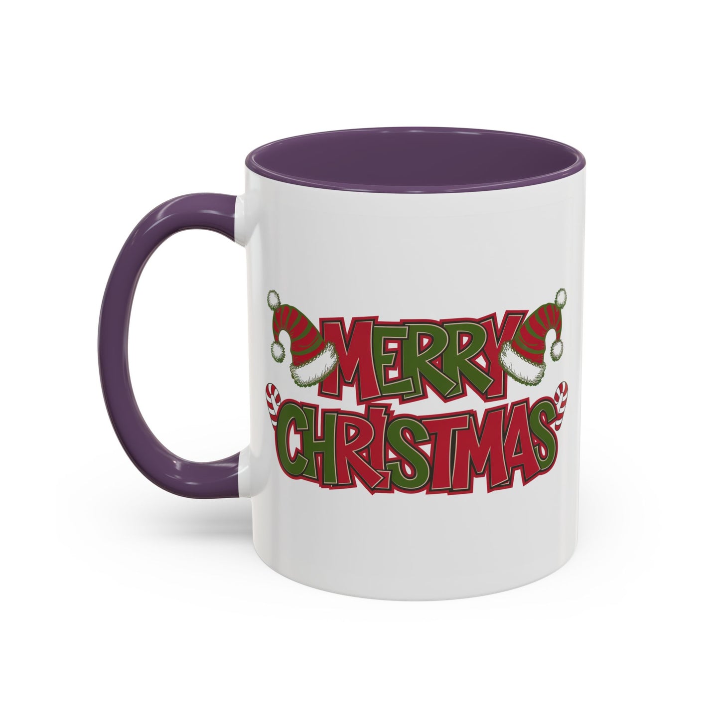 Christmas Mug - Merry Christmas Red & Green Text Hats Candy Canes