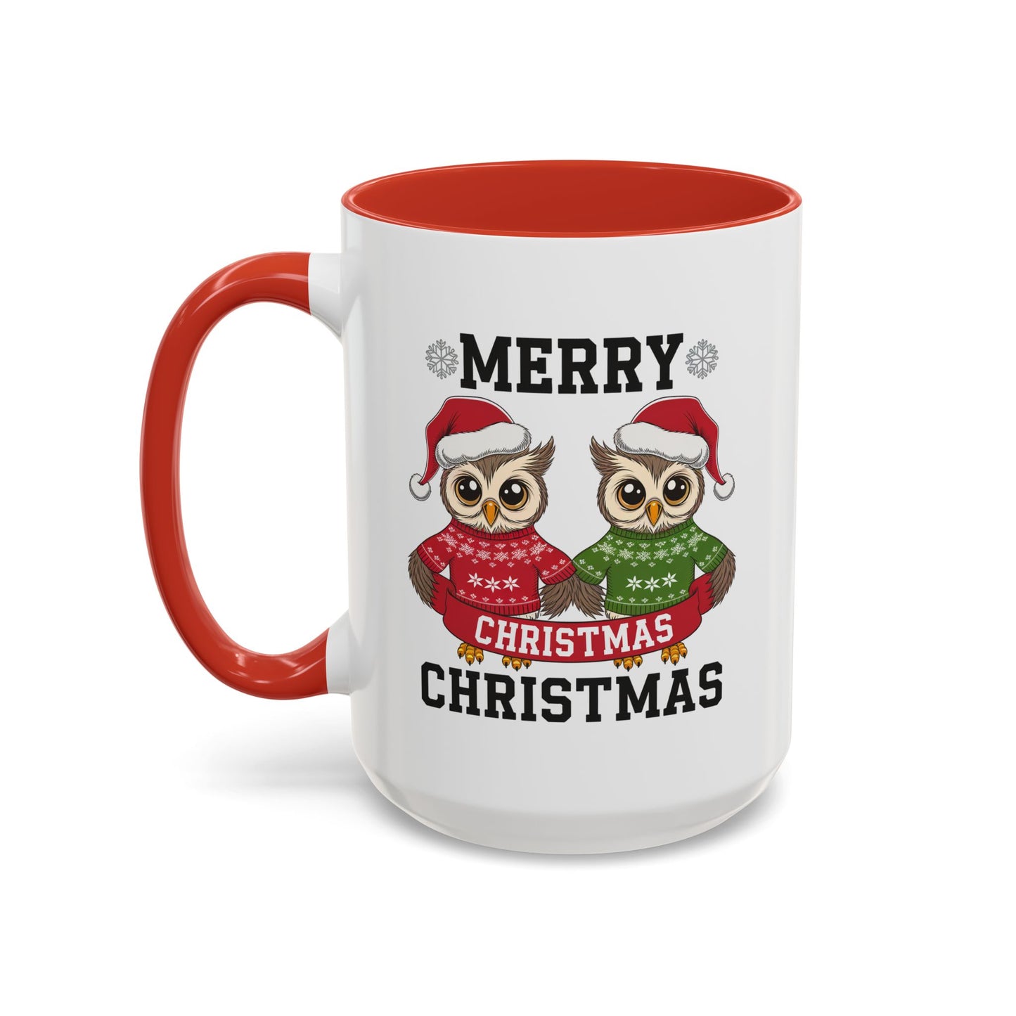 Christmas Mug - Merry Christmas Black Text Owls