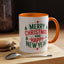 Christmas Mug - Merry Christmas and a Happy New Year Green & Red Text Trees Stars