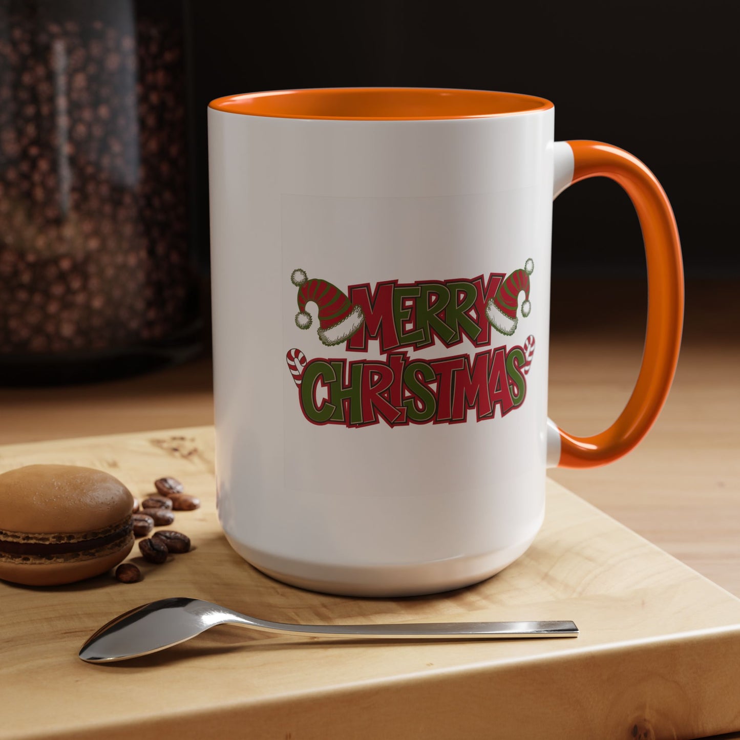 Christmas Mug - Merry Christmas Red & Green Text Hats Candy Canes