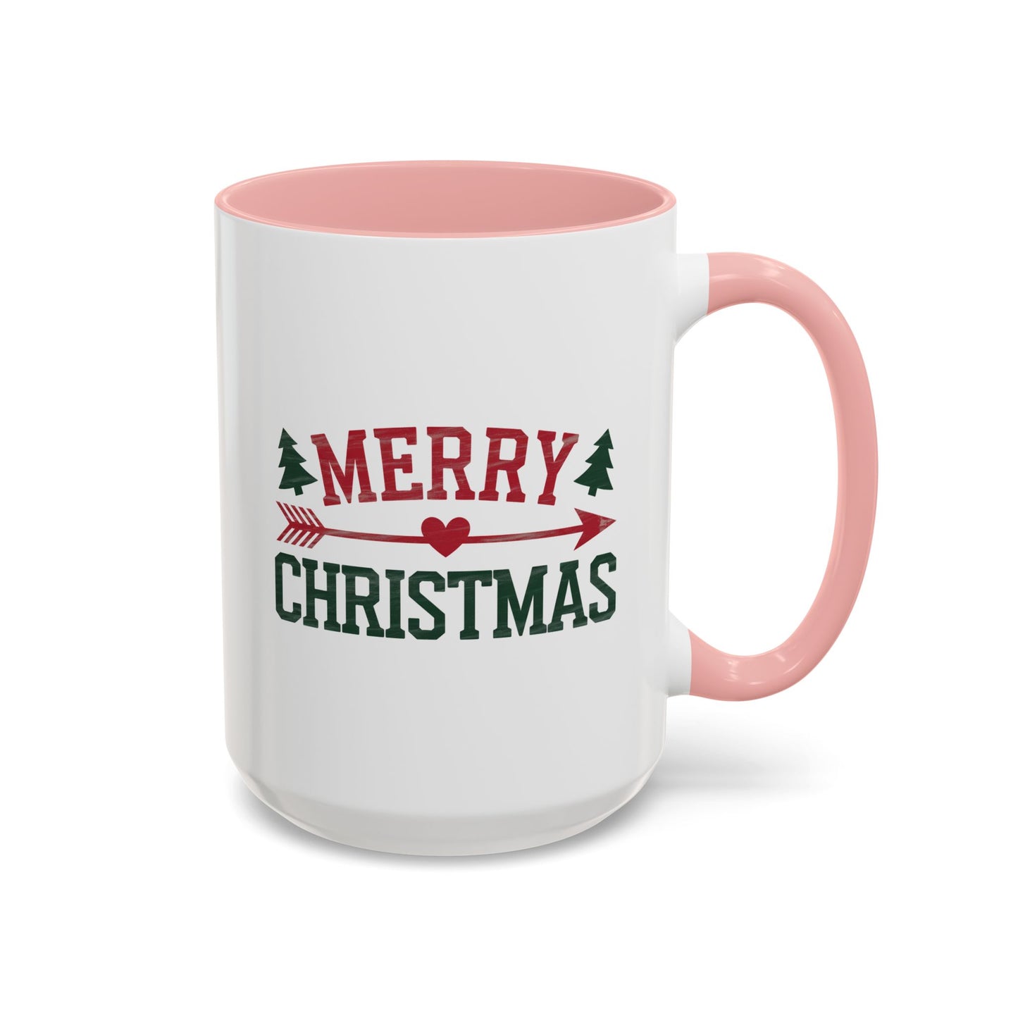 Christmas Mug - Merry Christmas Red & Green Text Heart Arrow Trees