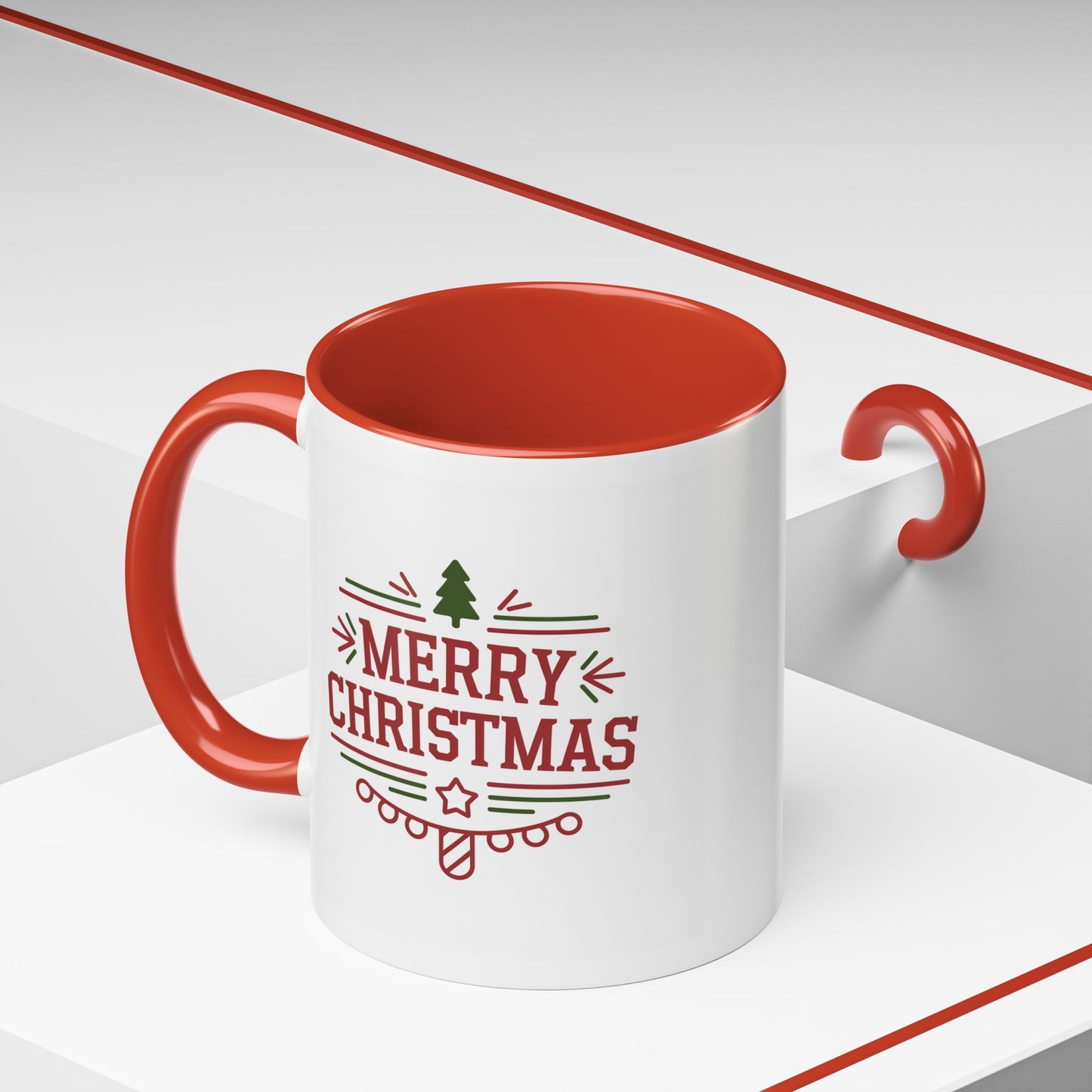 Christmas Mug - Merry Christmas Maroon Text Tree Star